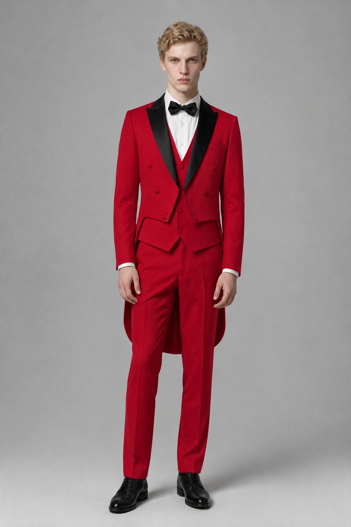 Bolodoo Men's Red 3-Piece Tailcoat Tuxedo Suit with Vest & Trousers - Red - Red_2