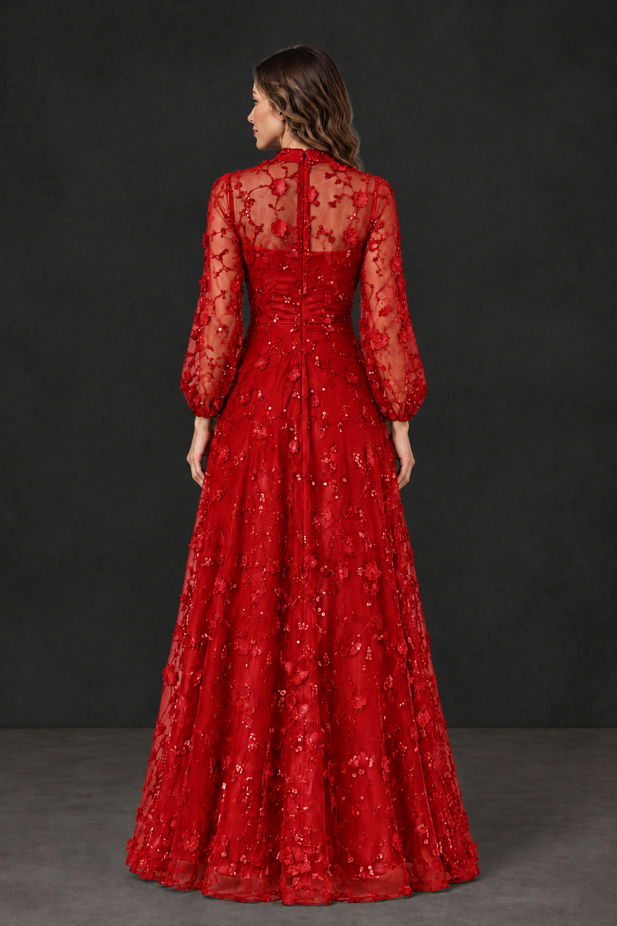 BOLODOO Red Long Sleeve Floral Mother of the Bride Dress - Red - Red_2