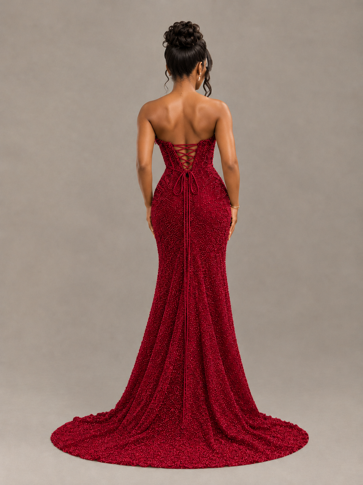 BOLODOO Red Gold Corset Prom Dress with High Slit - Red - Red_2