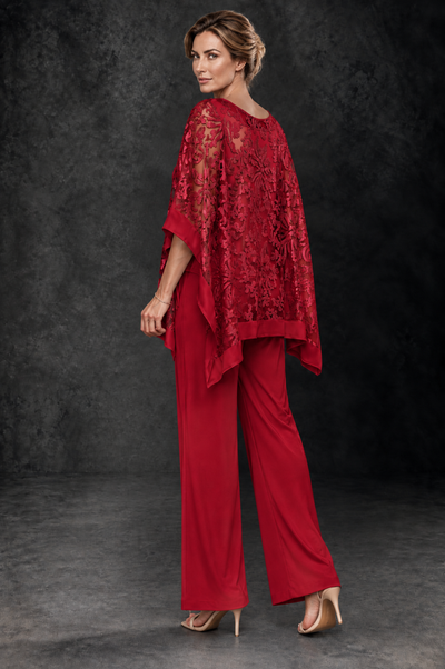 BOLODOO Red Floral Cape Mother of the Bride Pant Suit - Red - Red_2