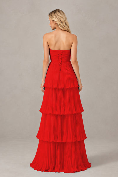 BOLODOO Red Strapless Tiered Chiffon Maxi Dress - Red