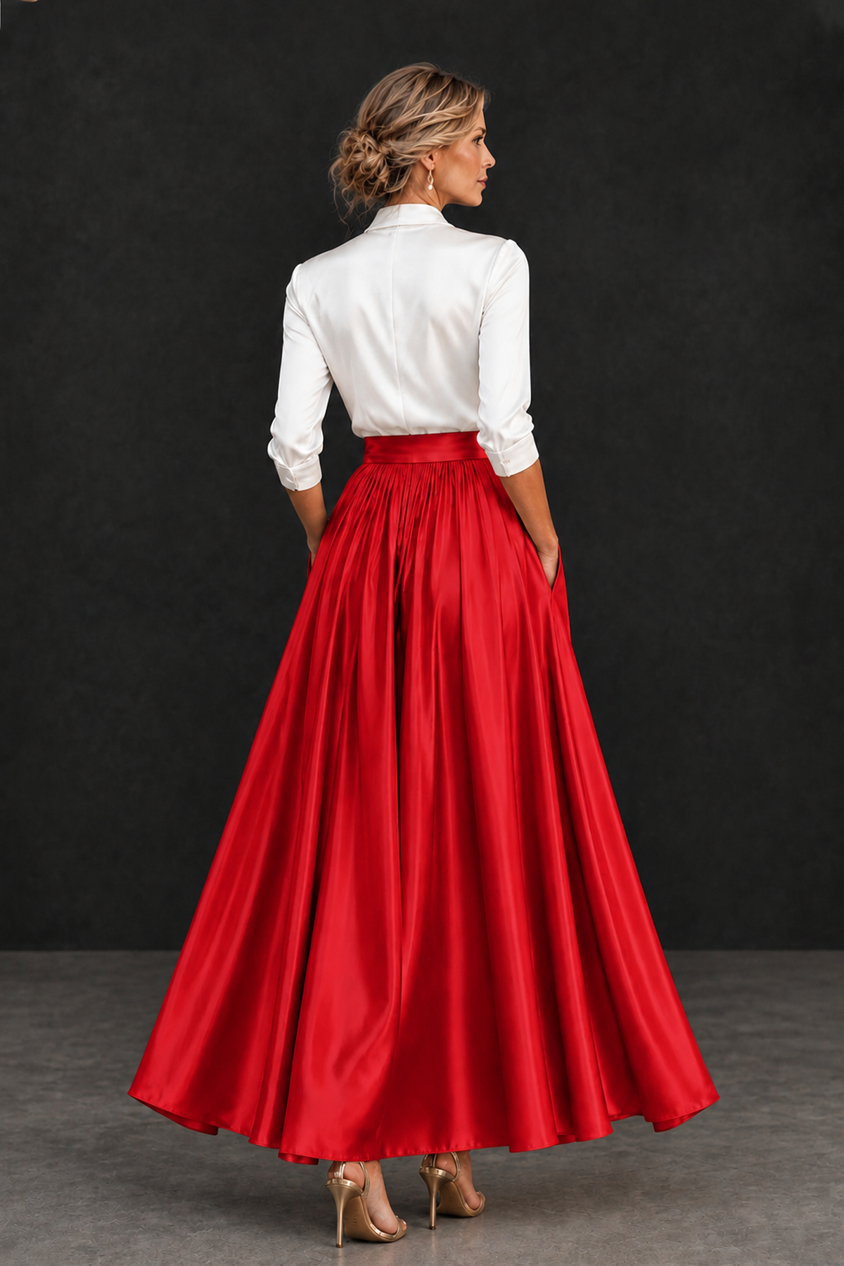 BOLODOO Red and White V-Neck A-Line Mother of the Bride Dress - Red - Red_2