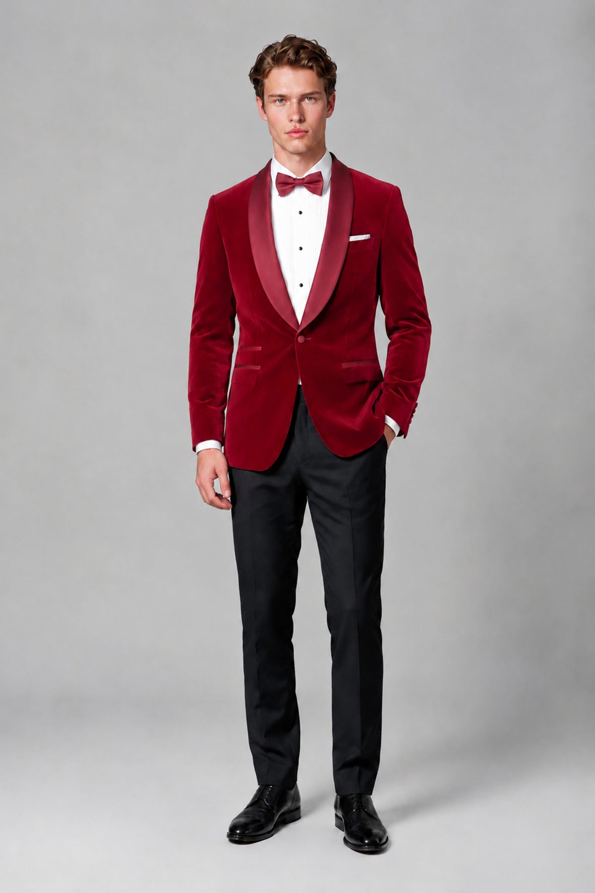 BOLODOO Men's Red Velvet Blazer | Shawl Lapel Tuxedo Jacket - Red - Red_2
