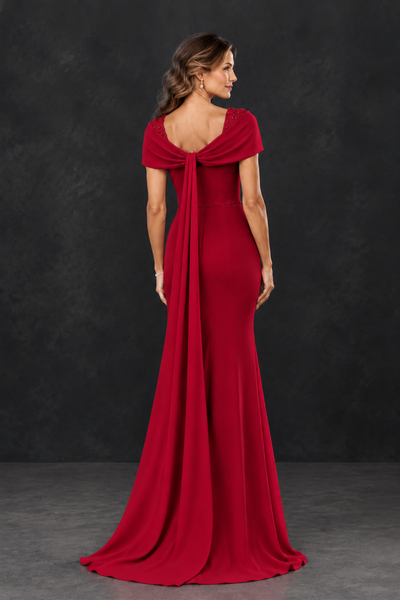 BOLODOO Red Mother of the Bride Dress with Draped Cape Detail - Red - Red_2