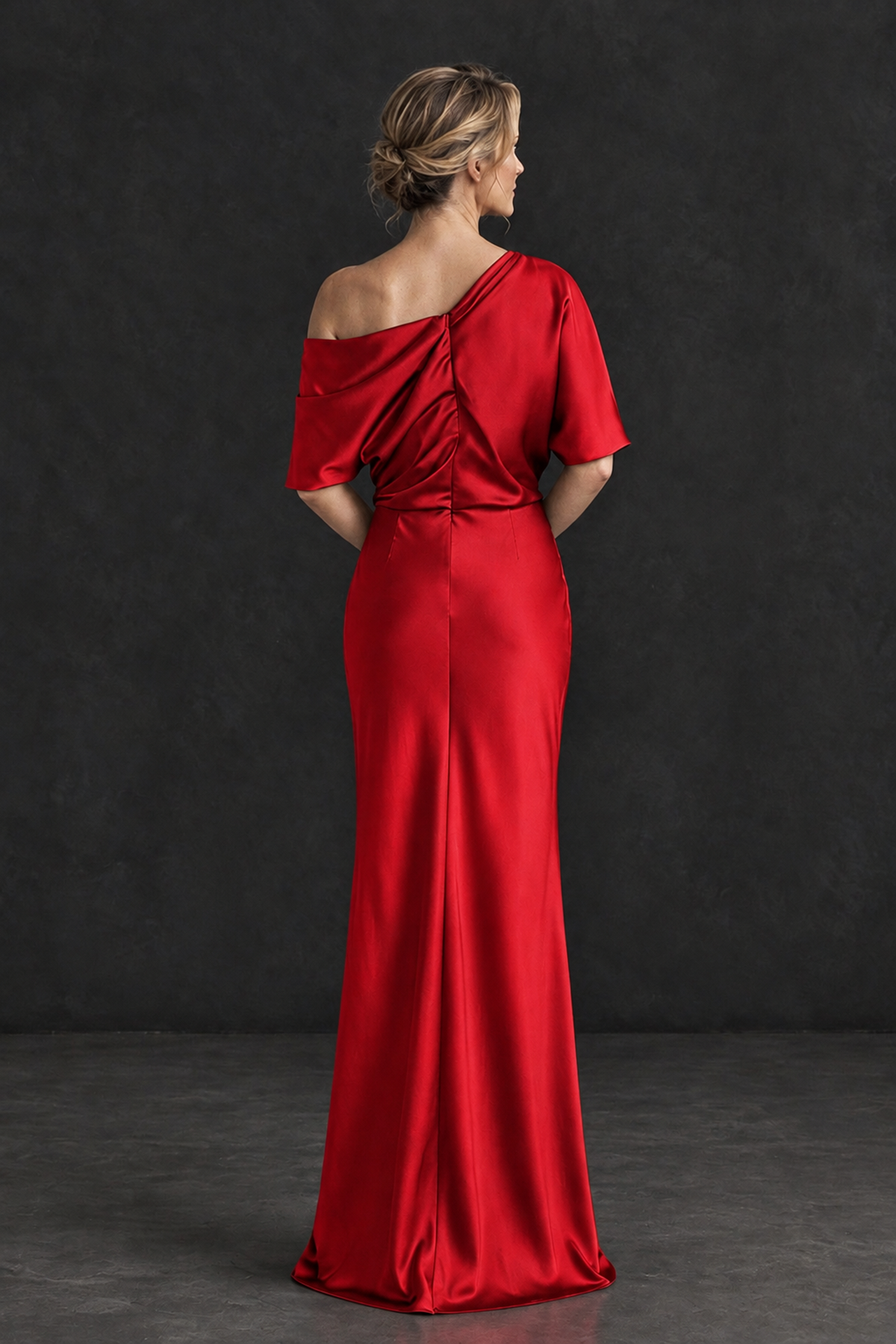 BOLODOO Red Satin Asymmetric Mother of the Bride Dress - Red - Red_2