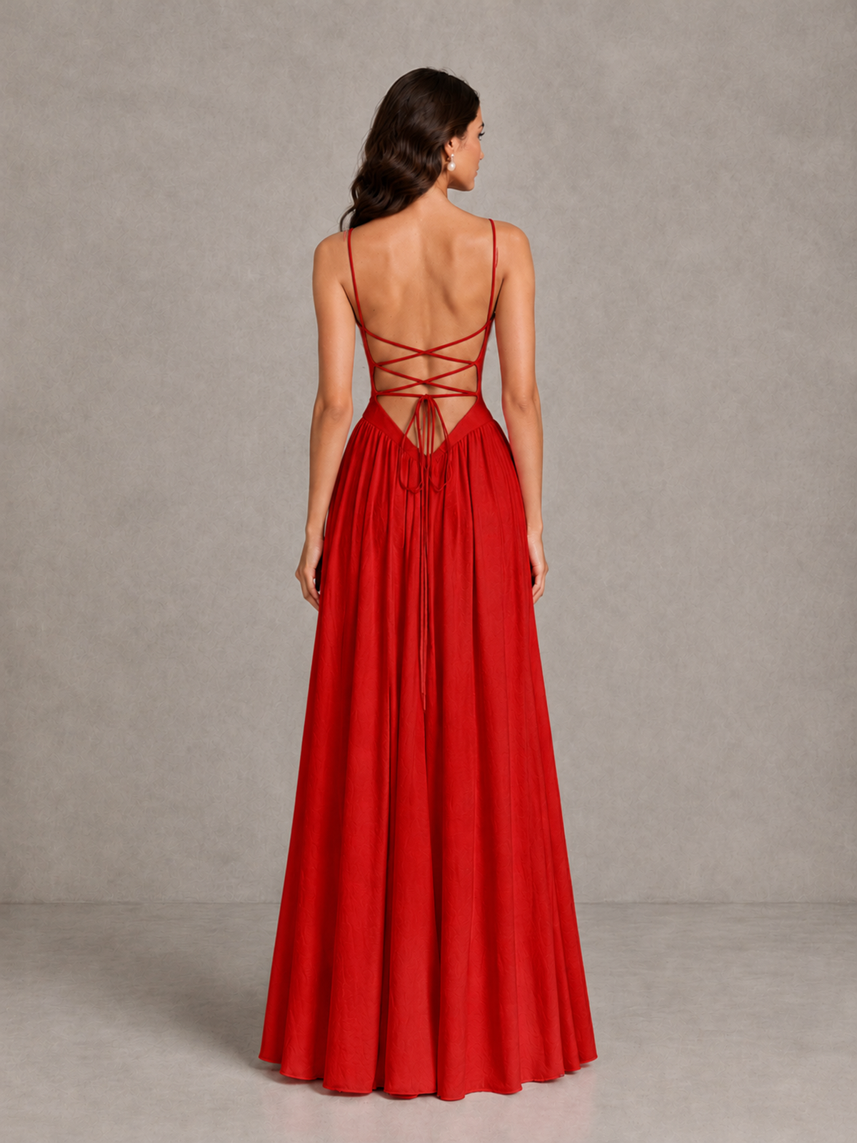 BOLODOO Red Lace-Up Back A-Line Bridesmaid Dress - Red - Red_2