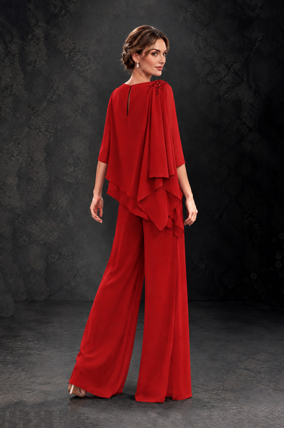 BOLODOO Red Layered Wide-Leg Mother of the Bride Pant Suit - Red - Red_2