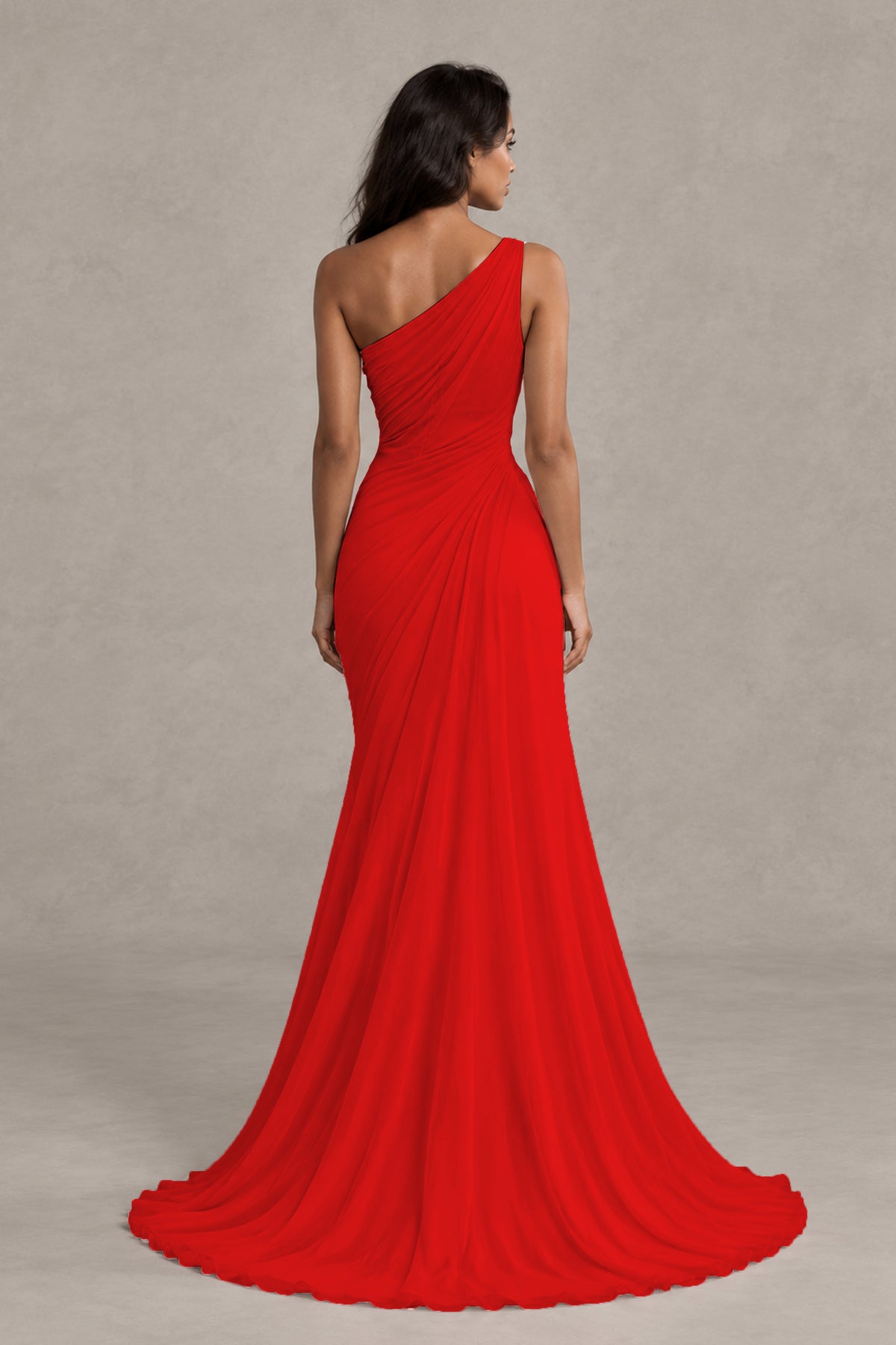 BOLODOO Red One-Shoulder Floral Ruched Maxi Dress - Red
