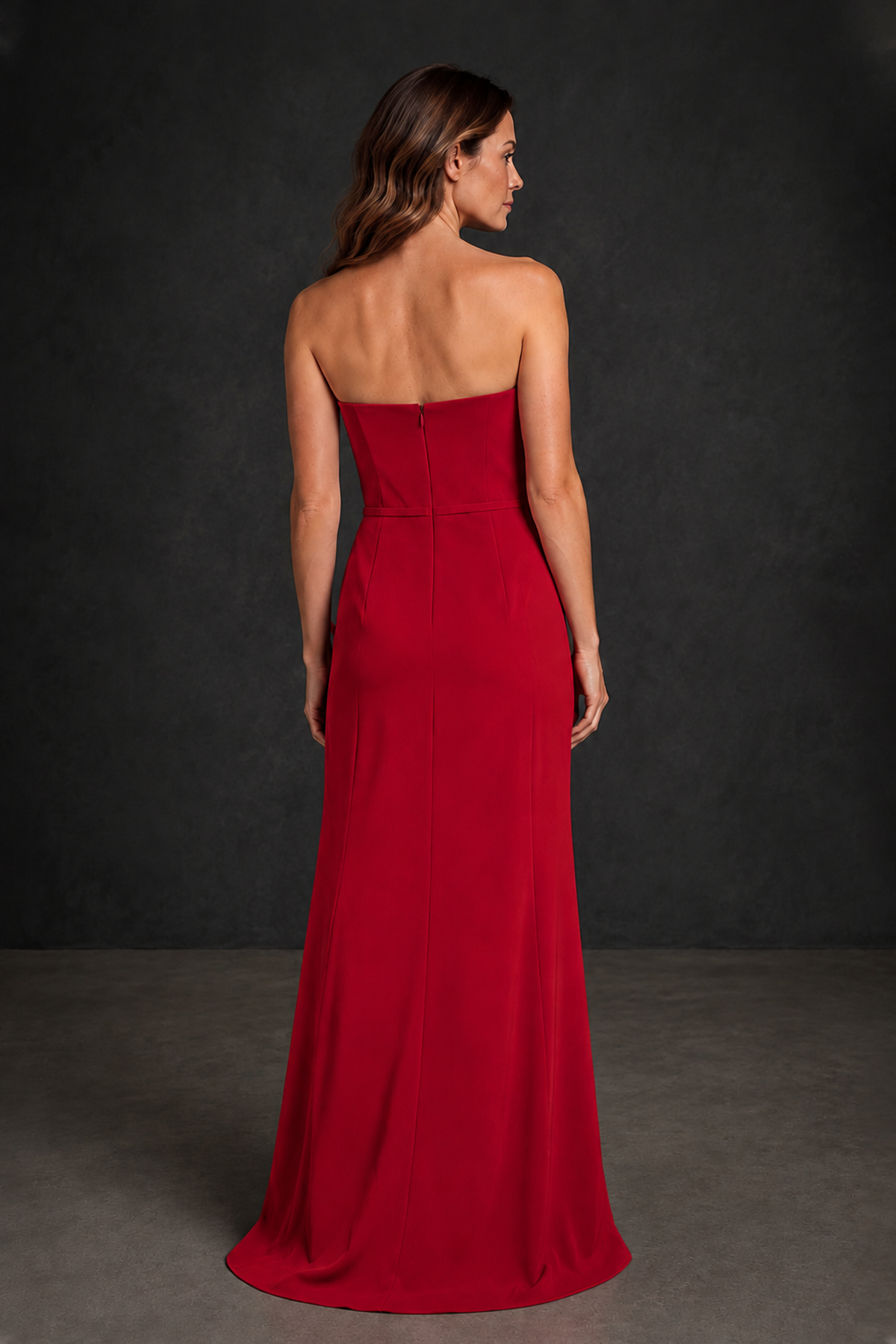 BOLODOO Red Strapless Mother of the Bride Dress with Ruffle Detail - Red - Red_2