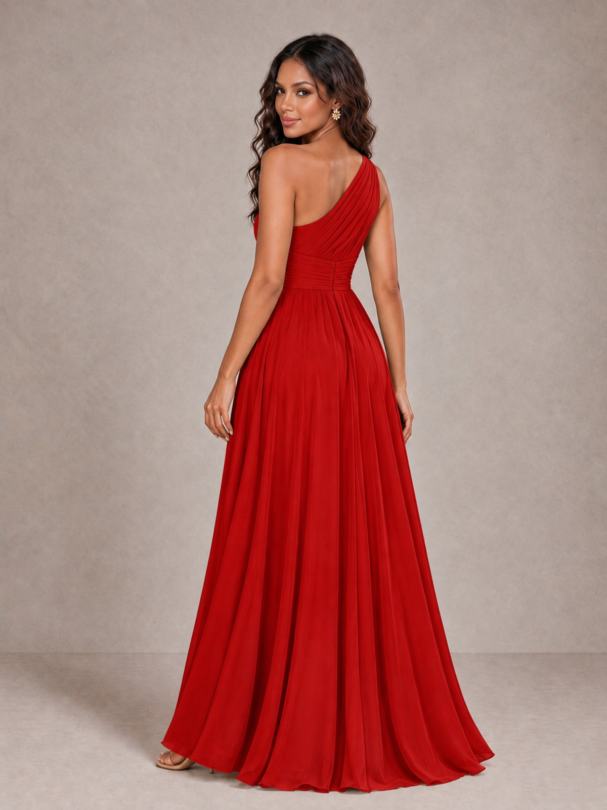 BOLODOO Red One-Shoulder A-Line Bridesmaid Dress - Red - Red_2