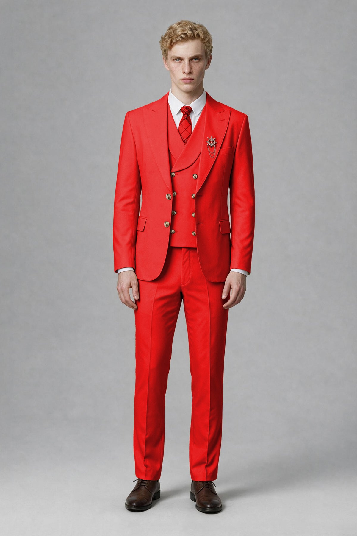 BOLODOO Men's Red Two-Piece Wedding Suit – Jacket & Trousers - Red