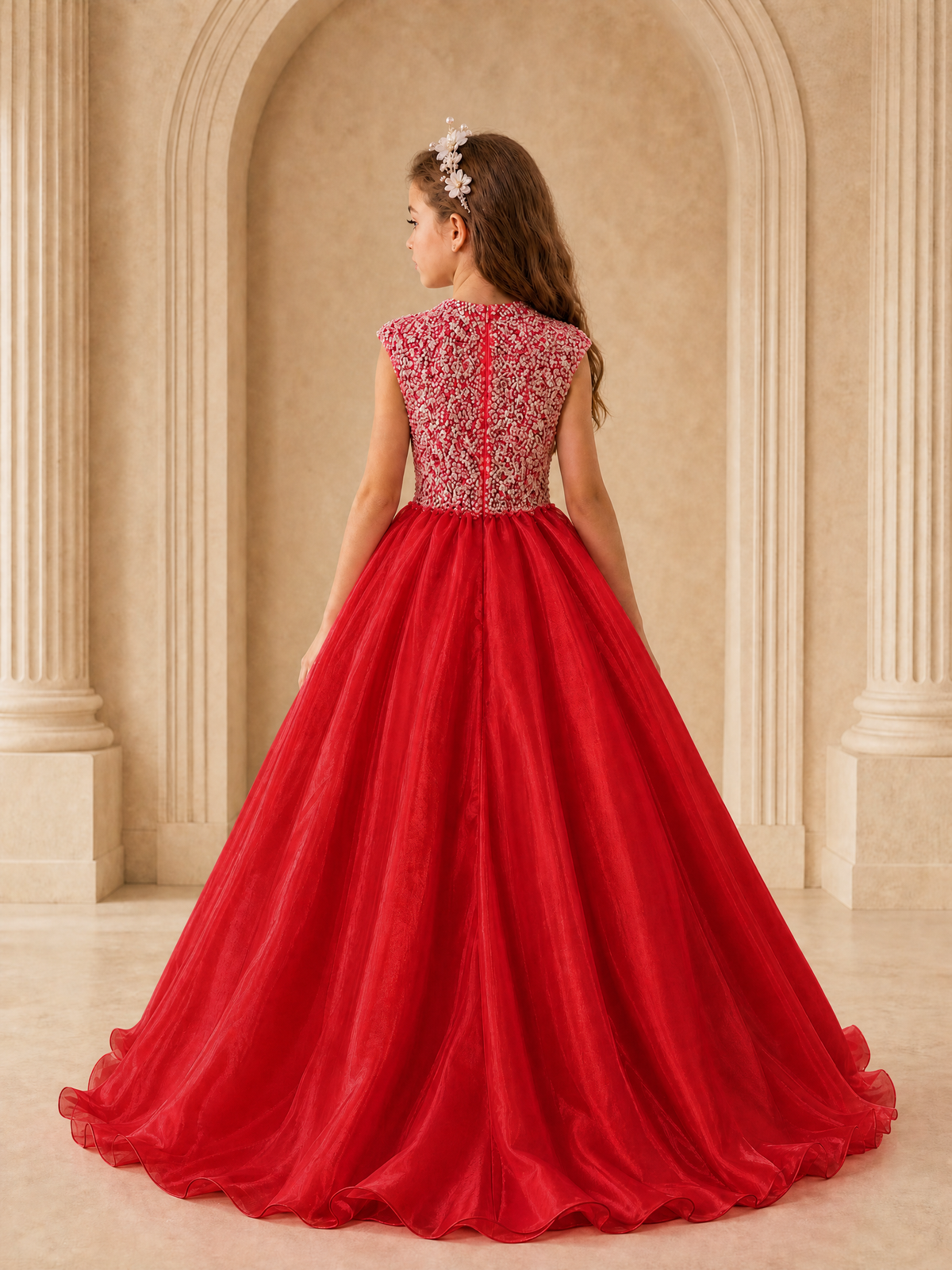 BOLODOO Red Sequin Tulle Flower Girl Dress with Cap Sleeves - Red - Red_2