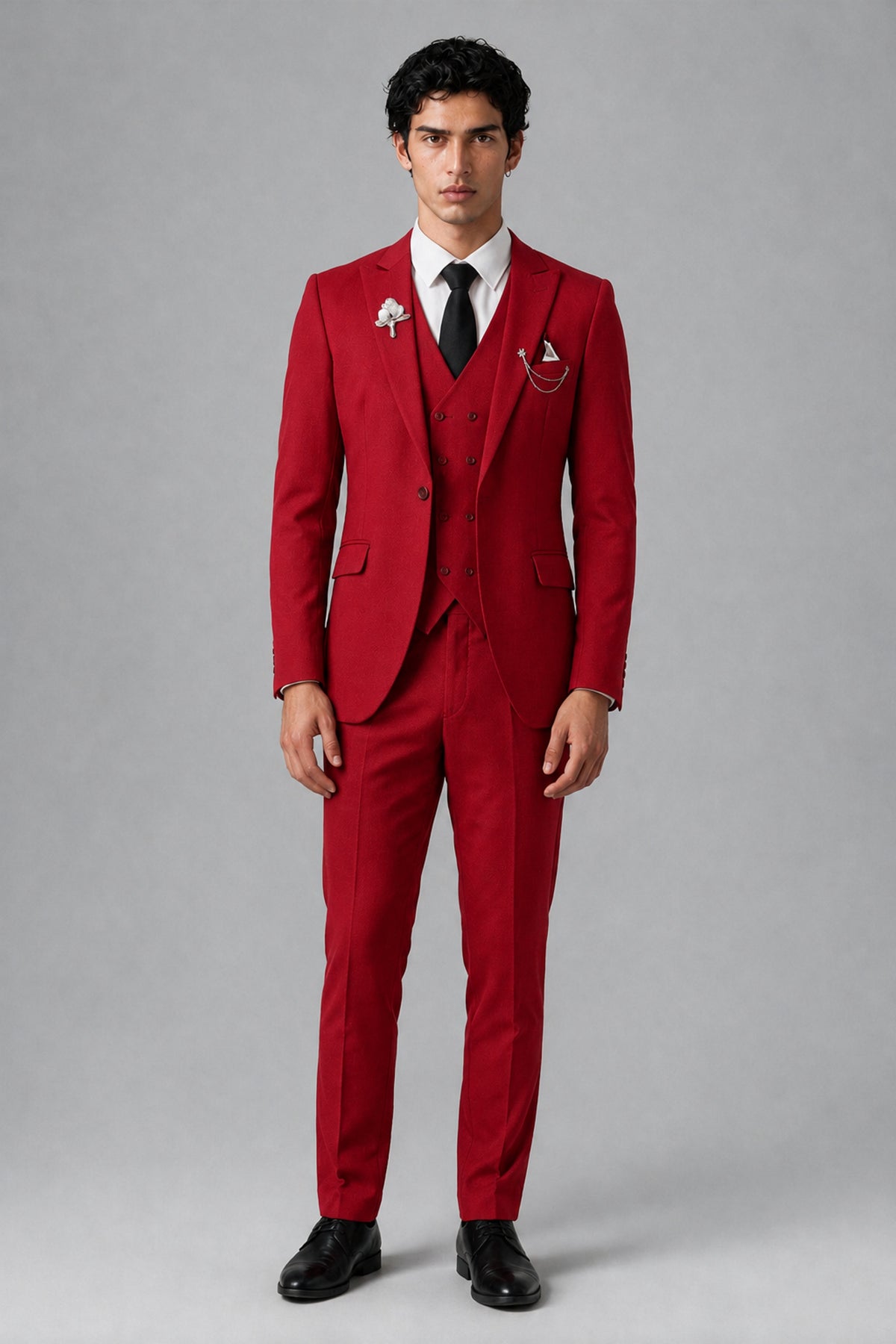 Bolodoo Men's Red 2-Piece Suit – Notch Lapel Jacket & Trousers - Red - Red_2