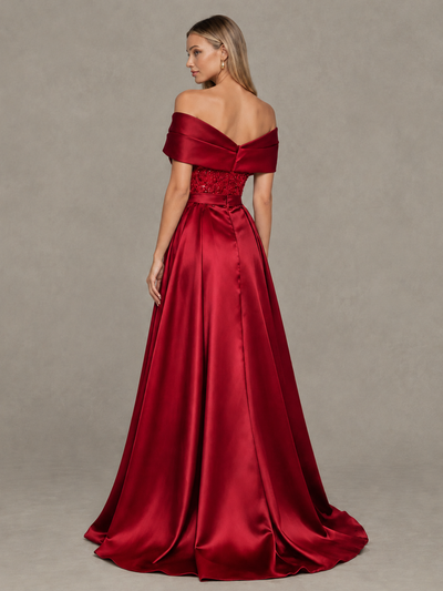 BOLODOO Red Sequin Mermaid Evening Dress with Detachable Satin Overskirt and Sweep Train - Red - Red_2