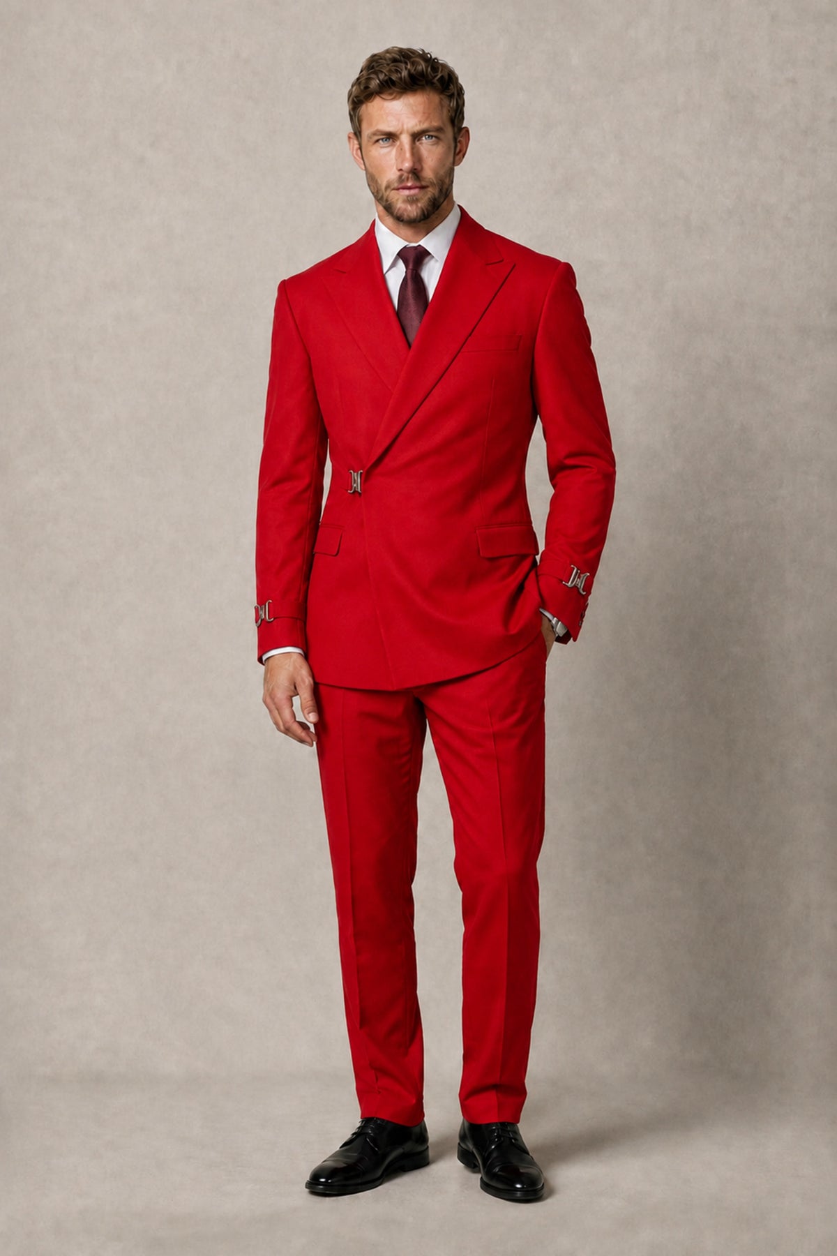 BOLODOO Men's Red Double-Breasted 2-Piece Suit Set – Blazer & Tailored Trousers - Red