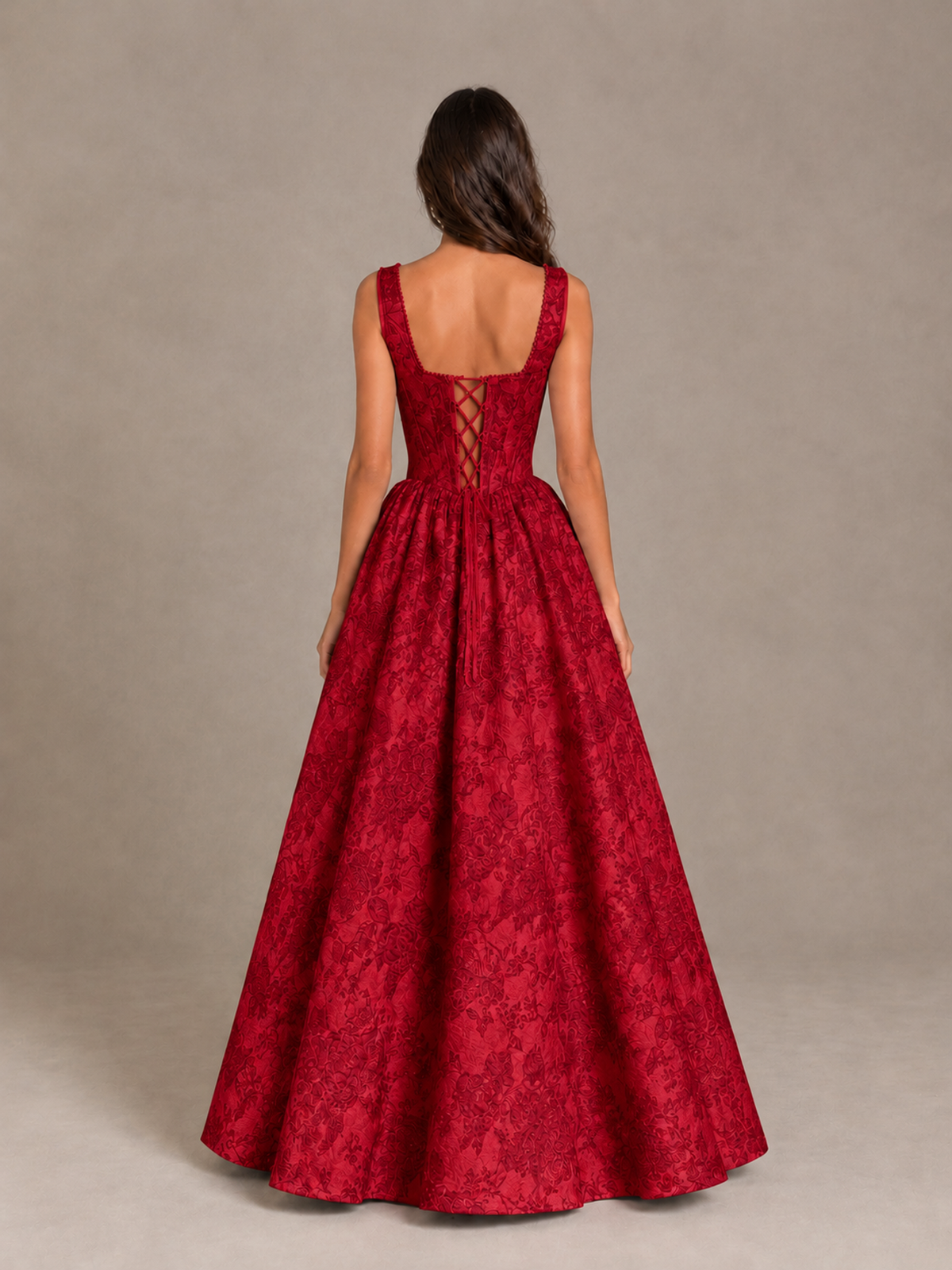 BOLODOO Red Floral Corset A-Line Prom Dress with Lace-Up Back - Red - Red_2
