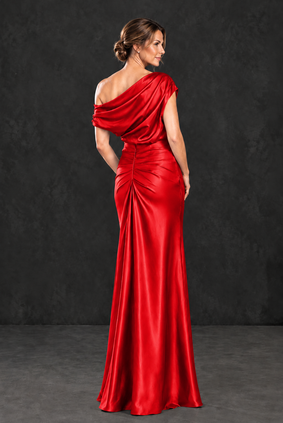BOLODOO Red Asymmetric Ruched Mother of the Bride Dress - Red - Red_2