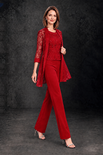 BOLODOO Red Sequin Three-Piece Mother of the Bride Pant Suit - Red - Red_2