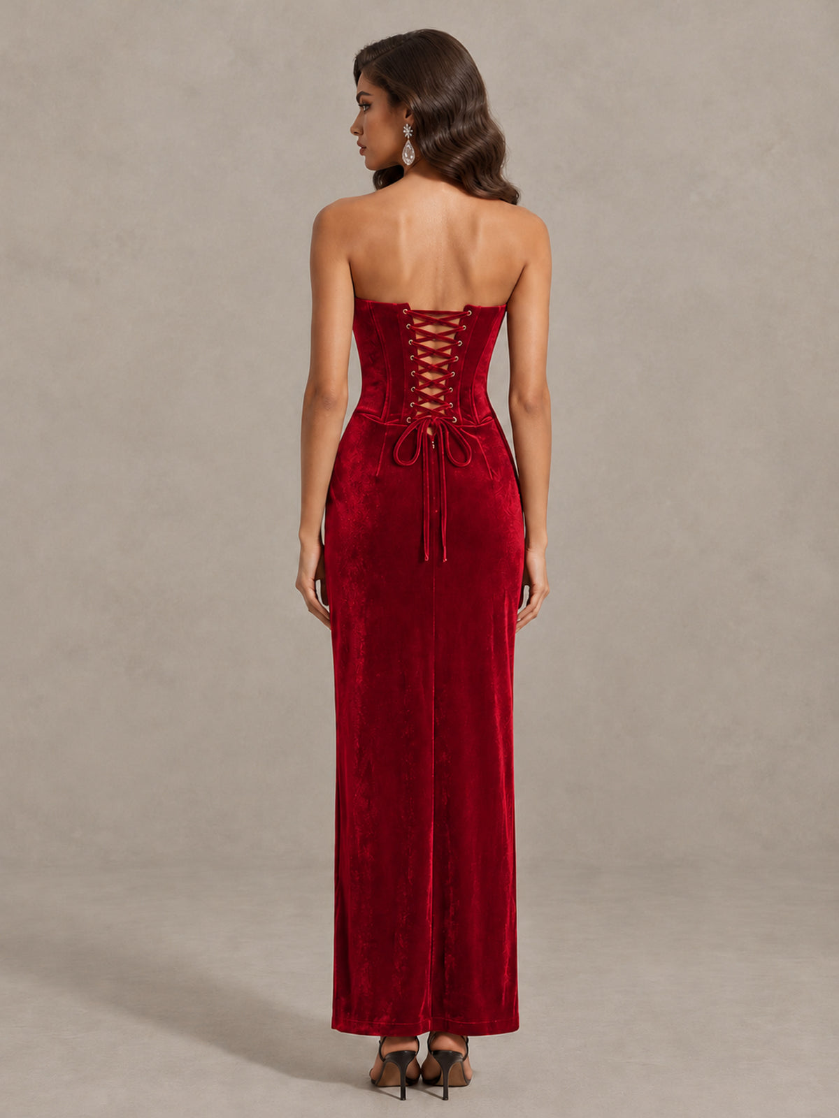 BOLODOO Red Strapless Velvet Cocktail Maxi Dress - Red - Red_2