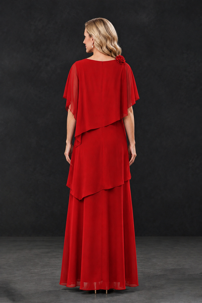 BOLODOO Red Tiered Flutter Sleeve Mother of the Bride Maxi Dress - Red - Red_2