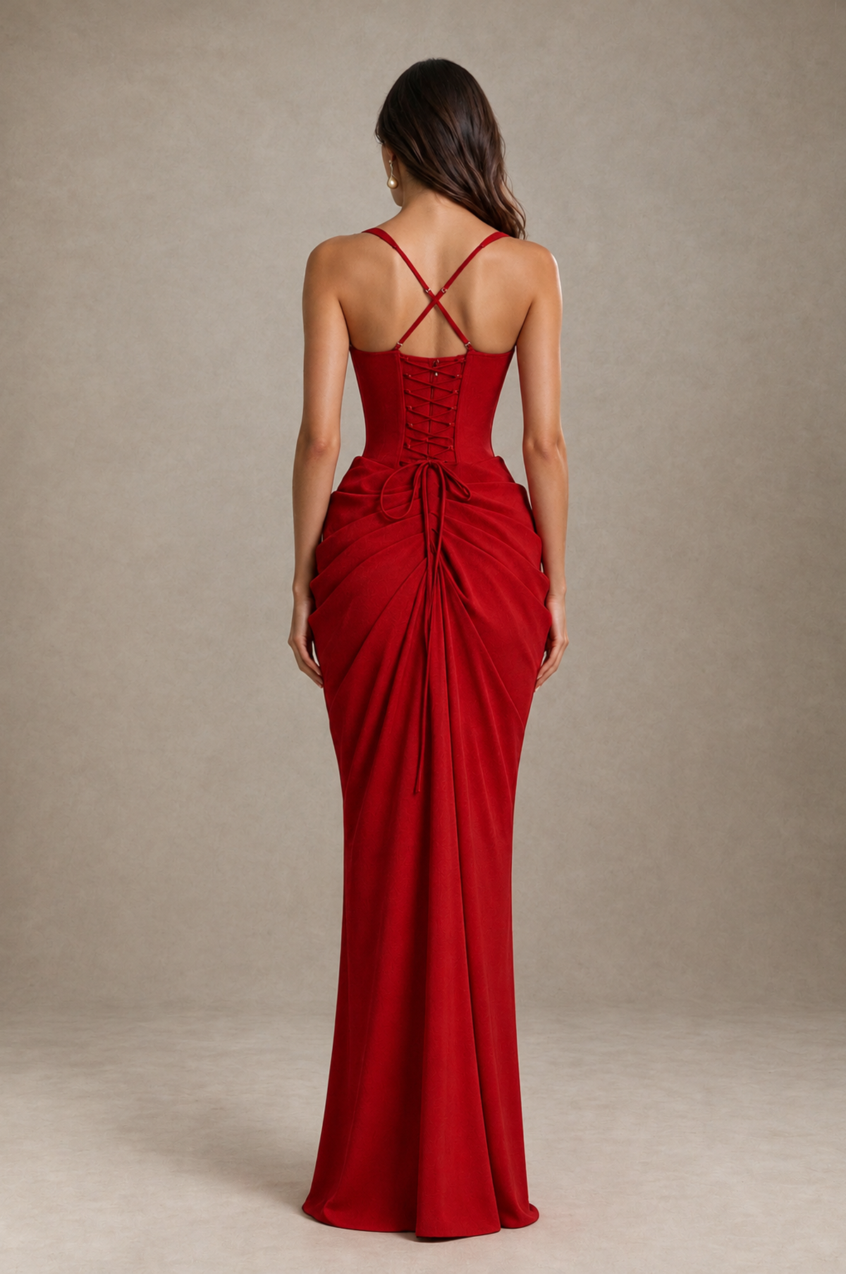 BOLODOO Red Sweetheart Ruched Lace-Up Back Evening Gown - Red - Red_2