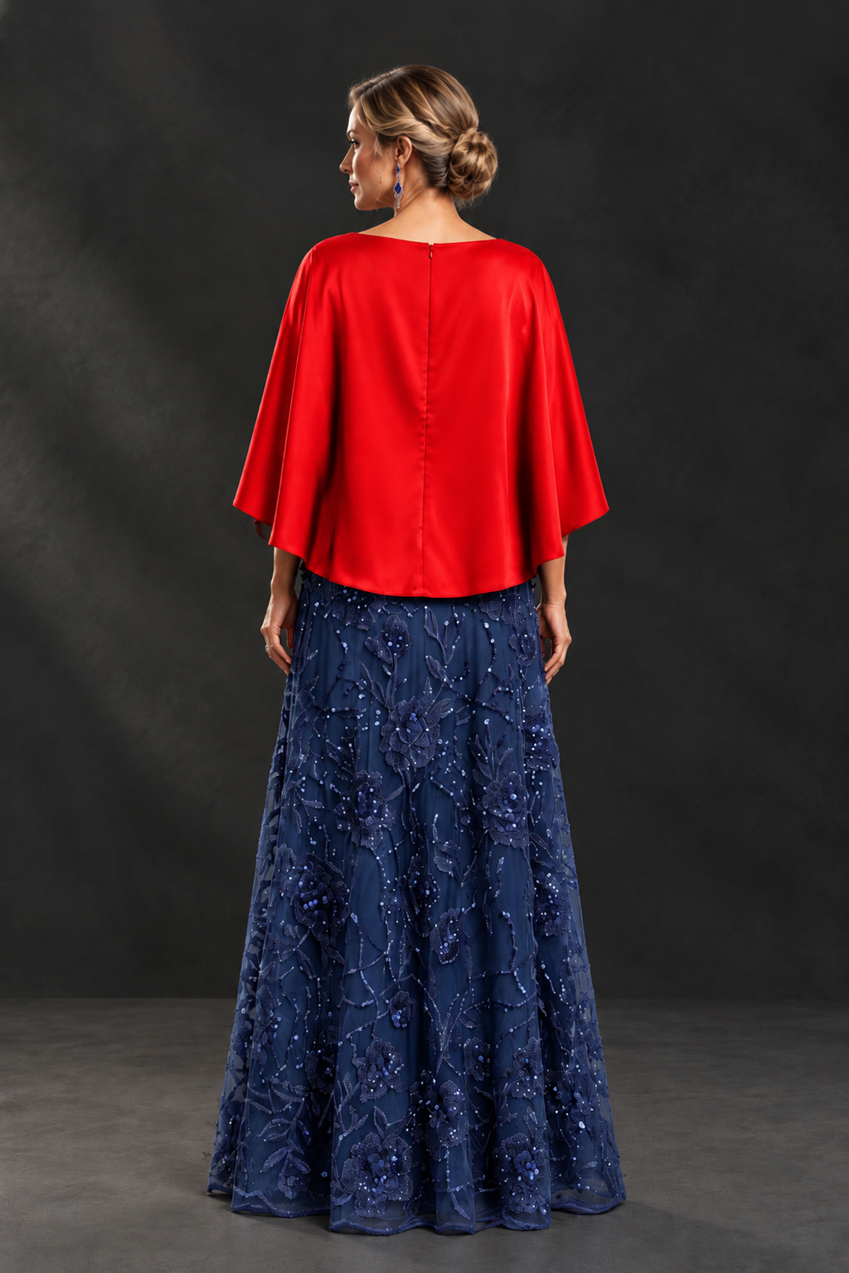 BOLODOO Red Cape Sleeve Floral Mother of the Bride Dress - Red - Red_2