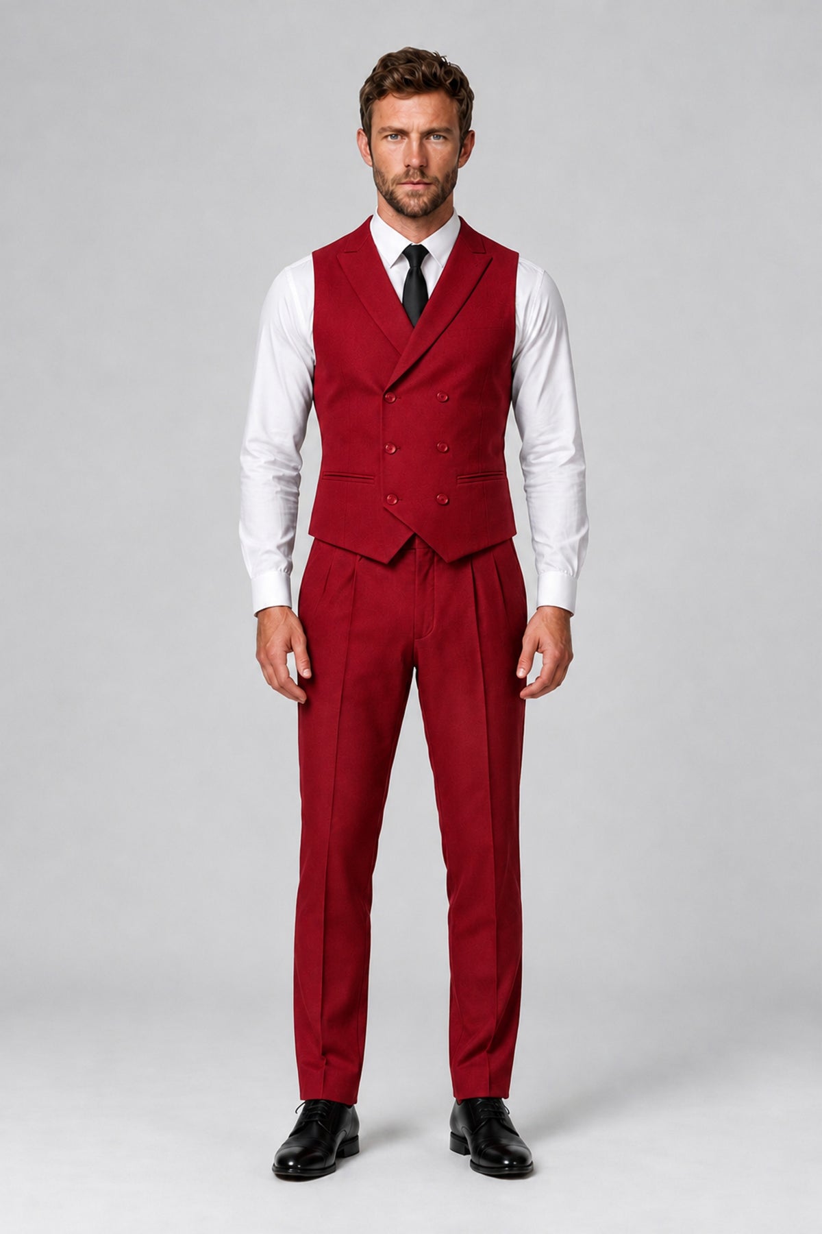 Bolodoo Men's Red Double-Breasted Vest and Pants 2-Piece Suit - Red - Red_2