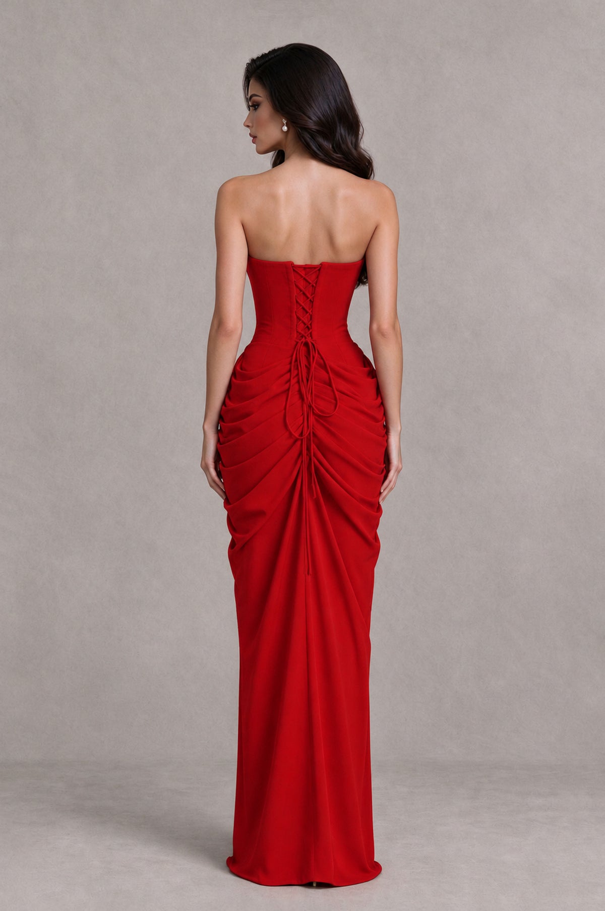 BOLODOO Red Strapless Ruched Corset Evening Gown - Red - Red_2