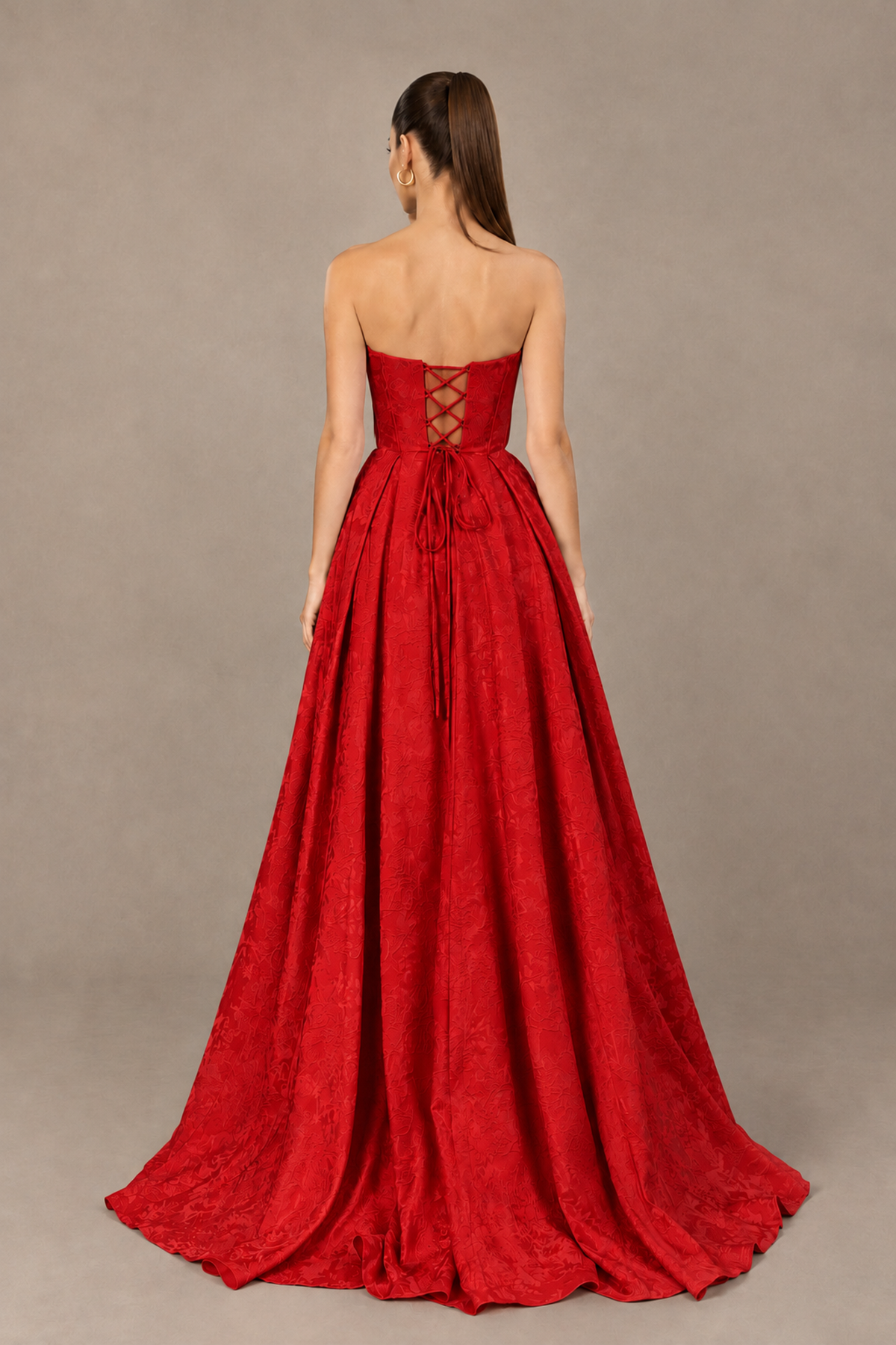 BOLODOO Red Strapless Sweetheart Corset Prom Dress with High Slit – Lace-Up Back A-Line Evening Gown - Red - Red_2