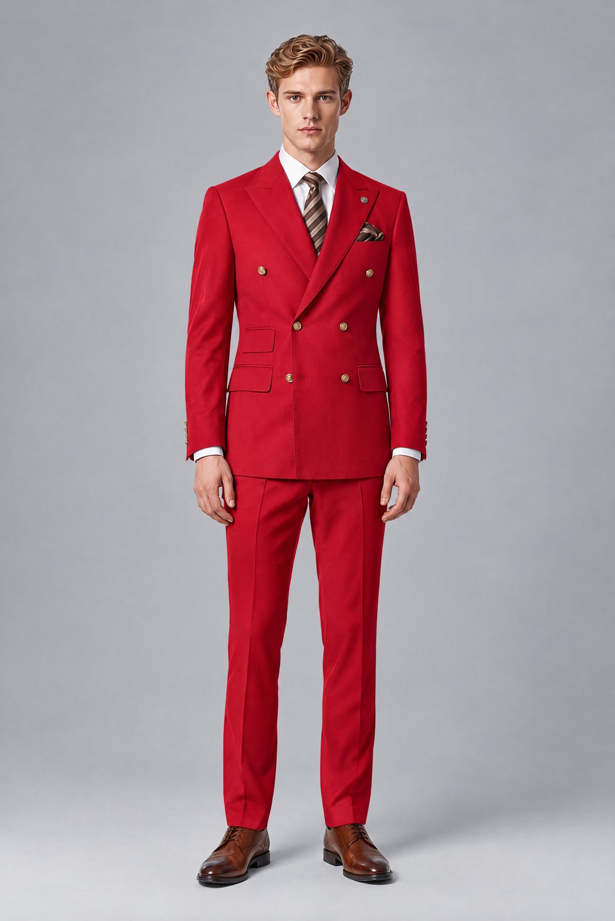 Bolodoo Men's Red Double-Breasted 2-Piece Wedding Suit - Red - Red(2)
