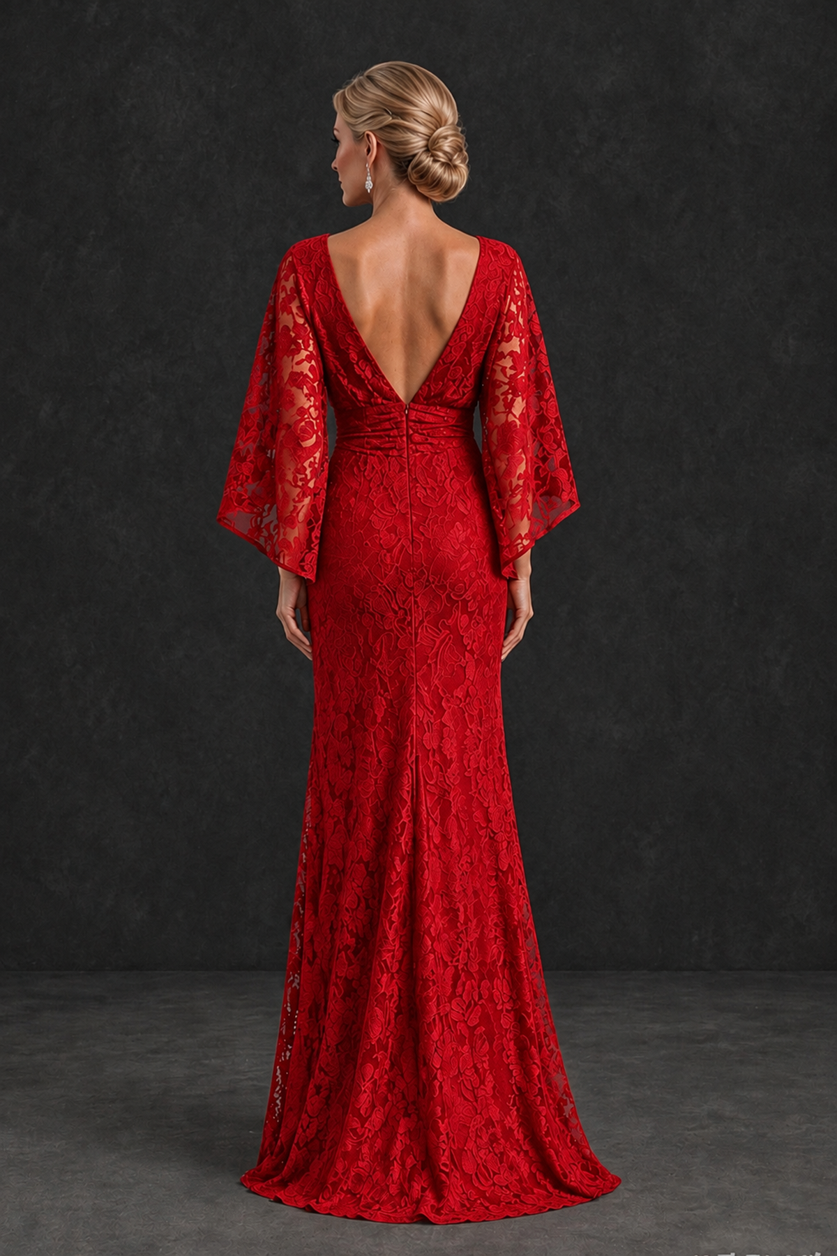 BOLODOO Red Lace Flutter Sleeve Mother of the Bride Dress - Red - Red_2
