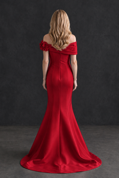 BOLODOO Red Off-Shoulder Floral Mermaid Mother of the Bride Dress - Red - Red_2