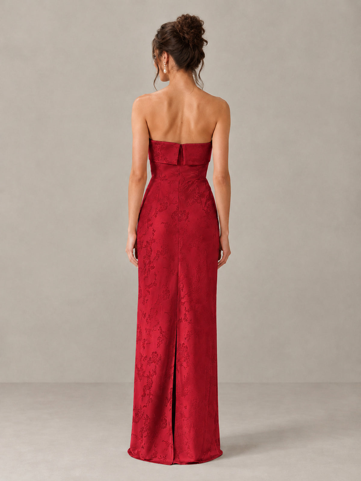 BOLODOO Red Strapless Floral Bridesmaid Dress - Red - Red_2