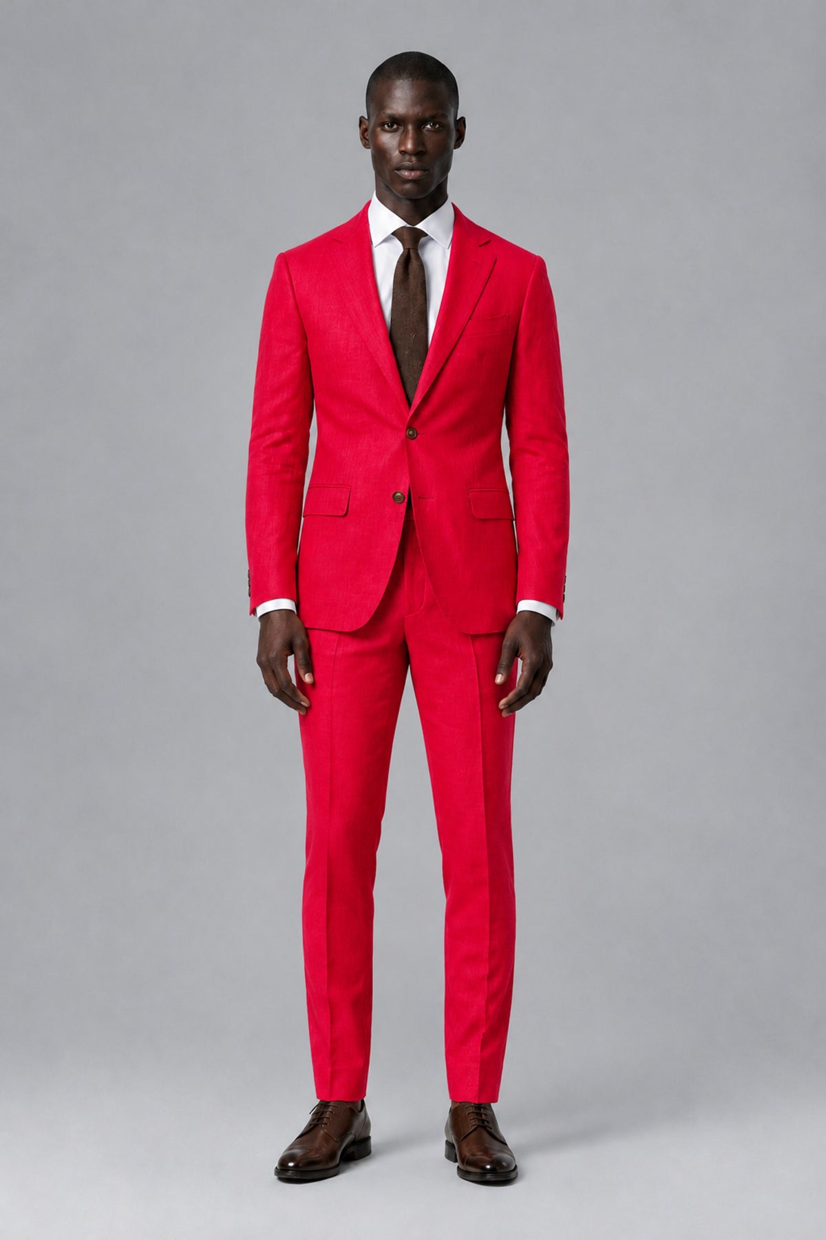 Men's Red Two-Piece Notch Lapel Suit - Red - Red_2