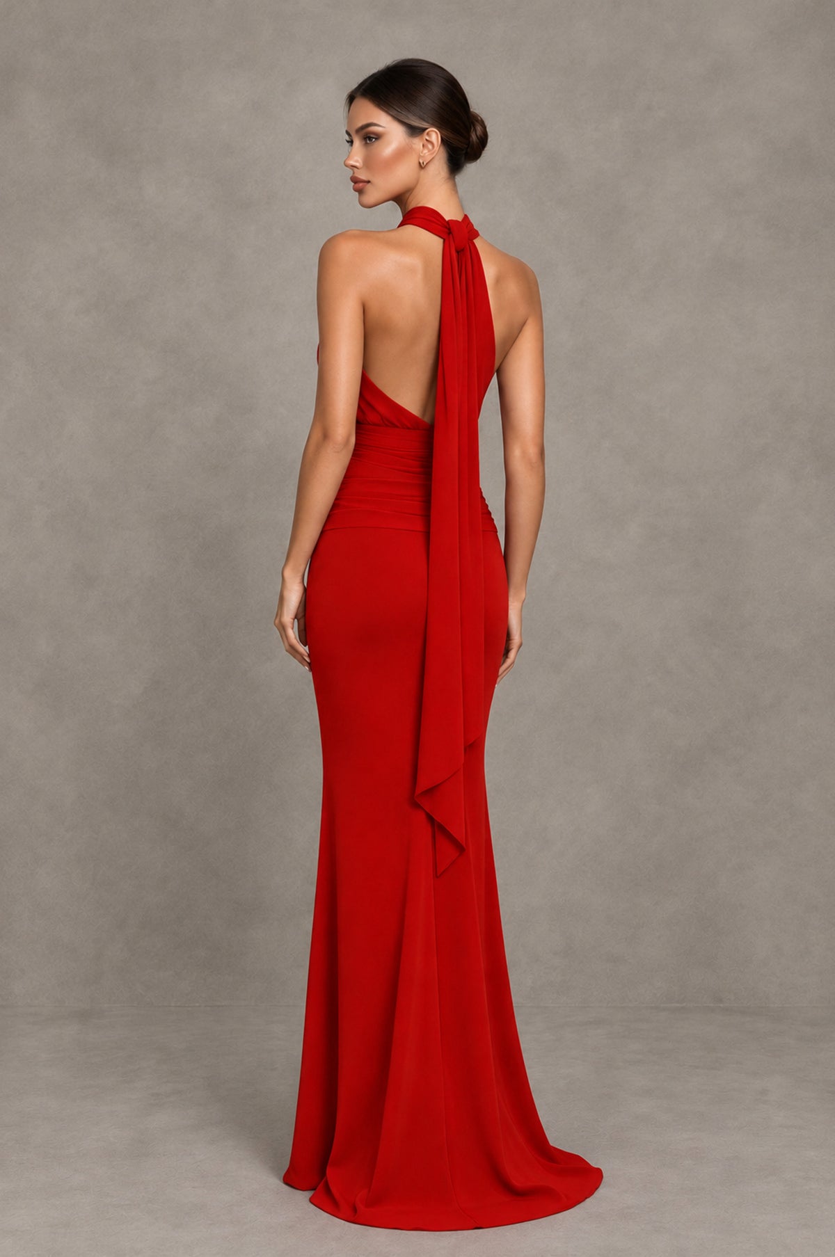 BOLODOO Red Chiffon Halter Maxi Formal Wedding Guest Dress - Red - Red_2