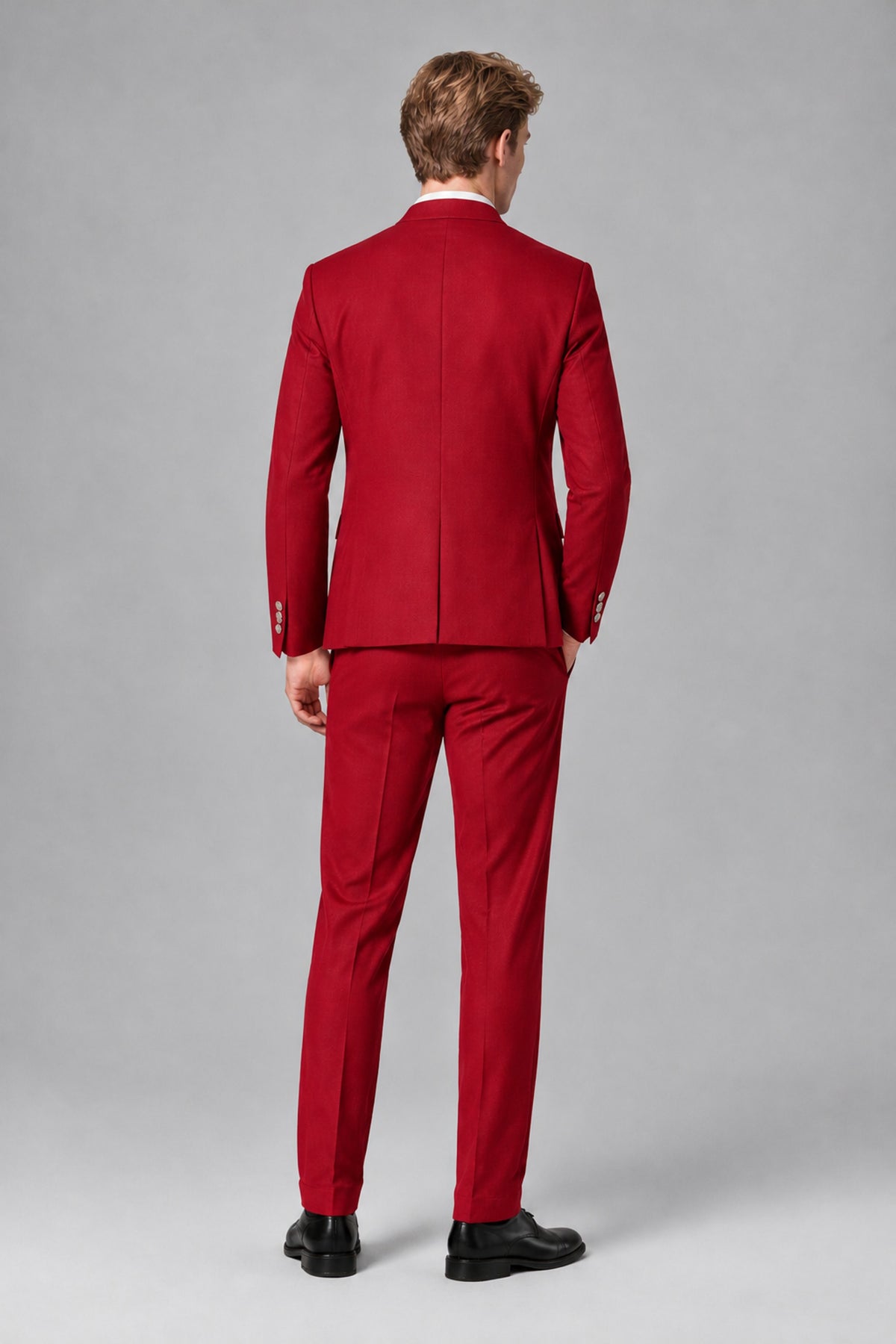 Bolodoo Men's Red Mandarin Collar 3-Piece Suit – Jacket, Vest & Trousers - Red - Red_3