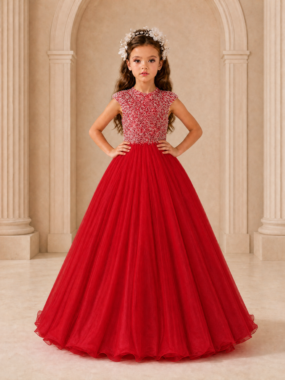 BOLODOO Red Sequin Tulle Flower Girl Dress with Cap Sleeves - Red - Red_3