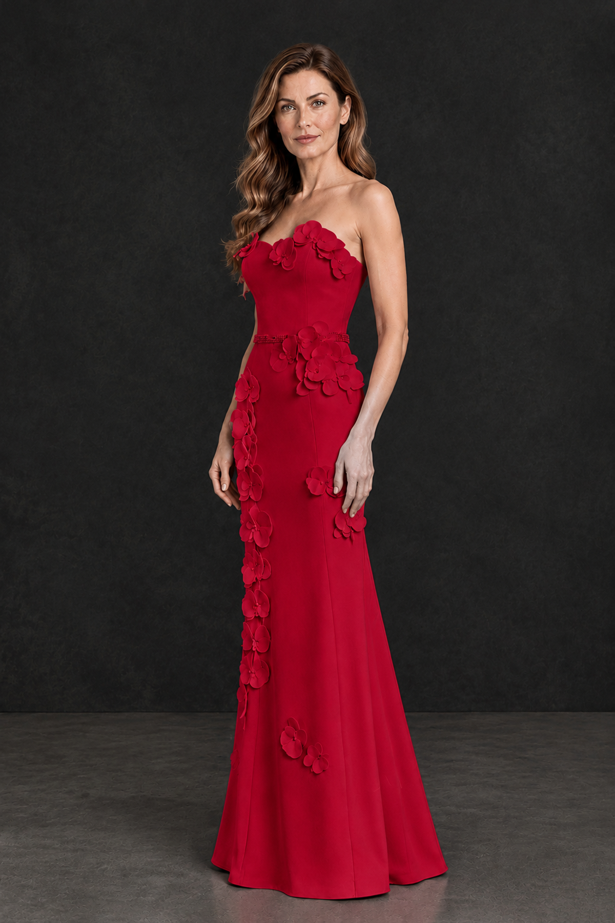 BOLODOO Red Strapless Mother of the Bride Dress with 3D Floral Appliques - Red - Red_3