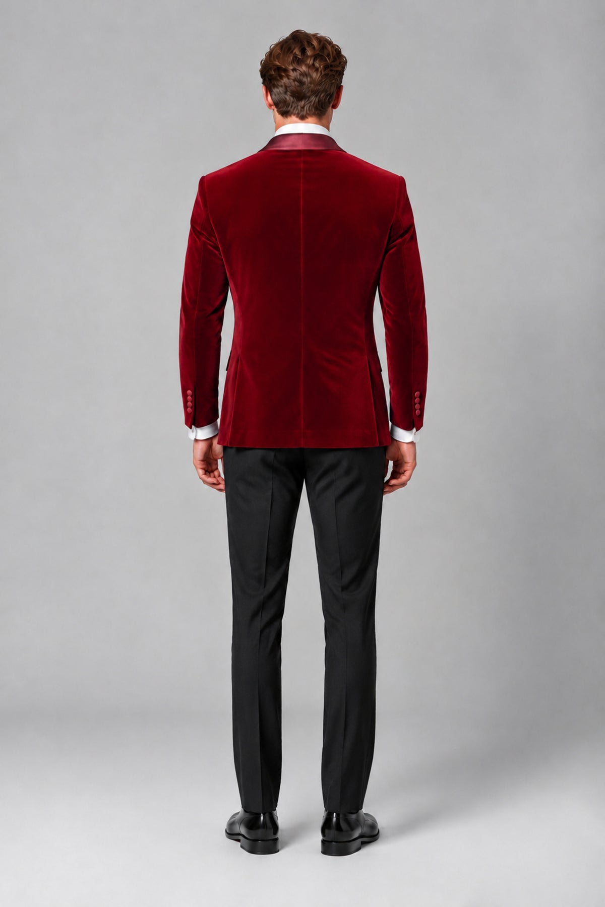 BOLODOO Men's Red Velvet Blazer | Shawl Lapel Tuxedo Jacket - Red - Red_3