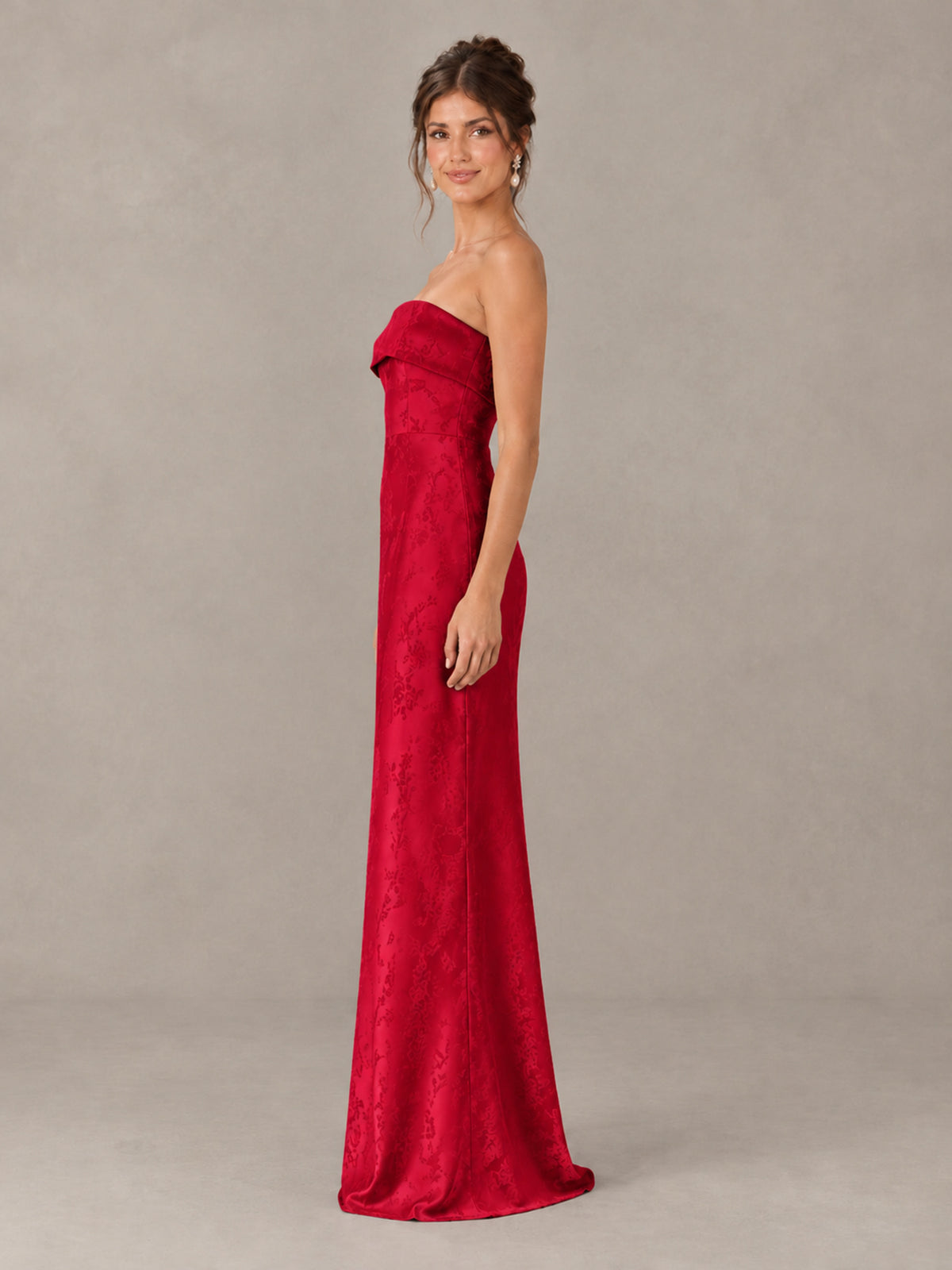 BOLODOO Red Strapless Floral Bridesmaid Dress - Red - Red_3