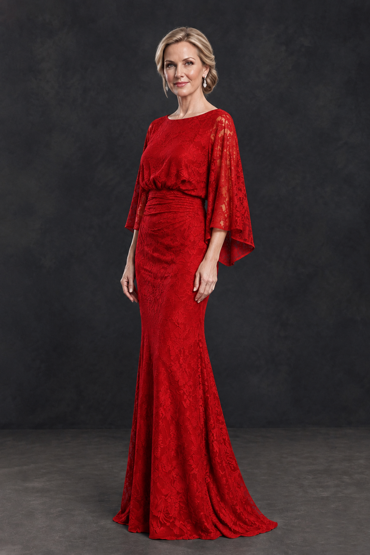 BOLODOO Red Lace Flutter Sleeve Mother of the Bride Dress - Red - Red_3