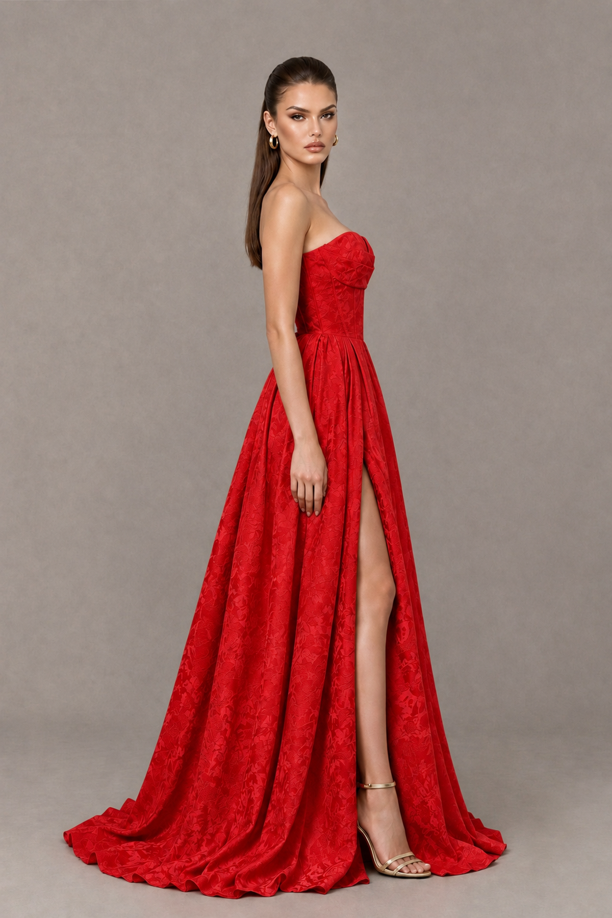 BOLODOO Red Strapless Sweetheart Corset Prom Dress with High Slit – Lace-Up Back A-Line Evening Gown - Red - Red_3