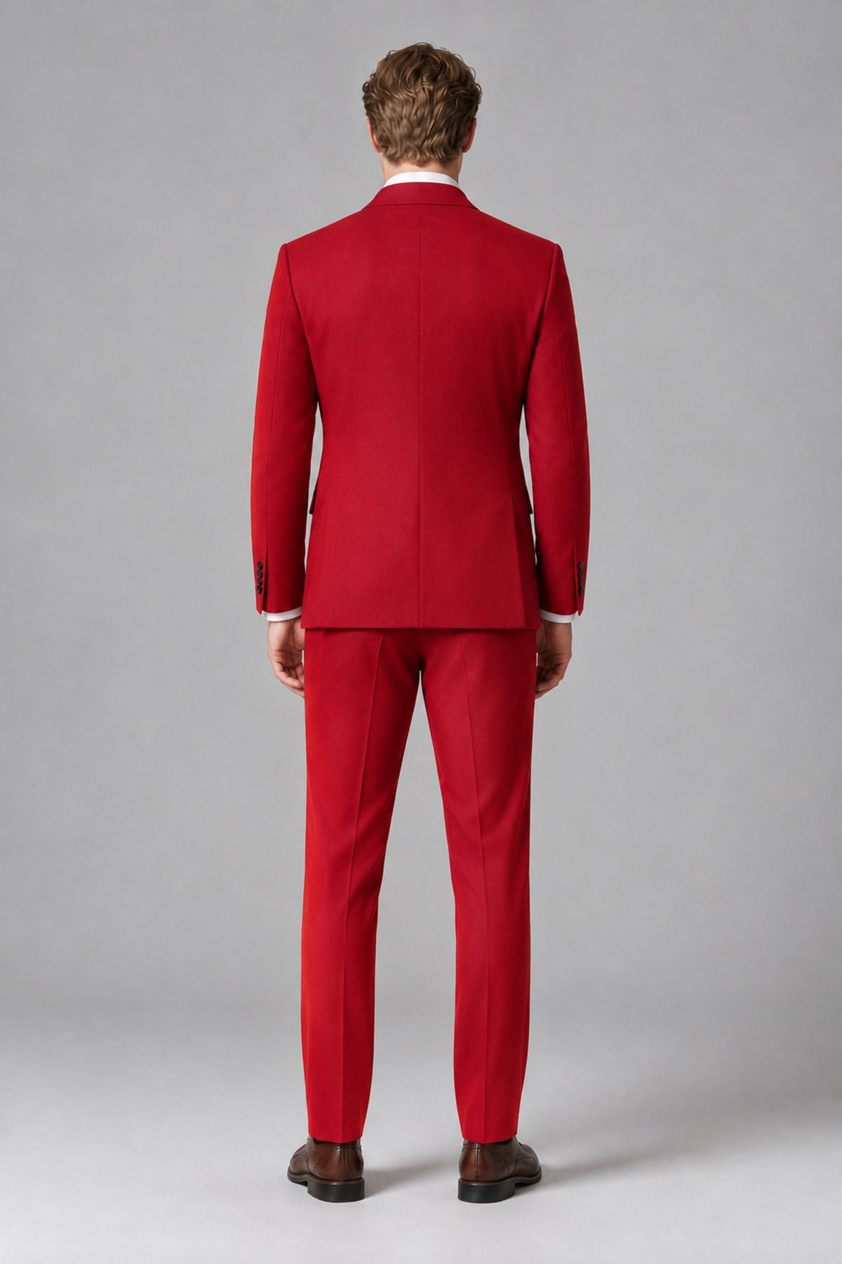 Bolodoo Men's Red Double-Breasted Two-Piece Suit with Peak Lapels - Red - Red_3