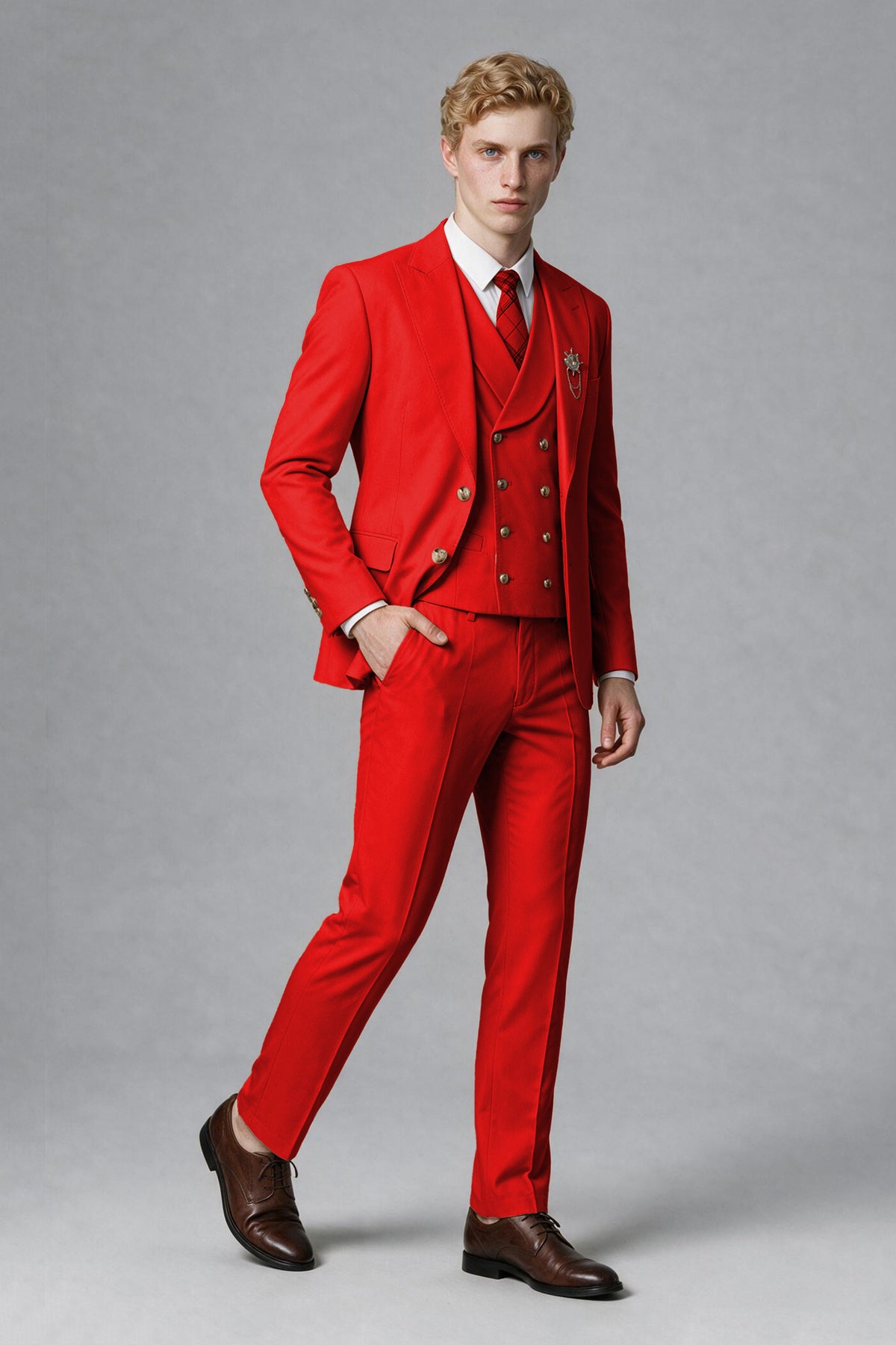 BOLODOO Men's Red Two-Piece Wedding Suit – Jacket & Trousers - Red