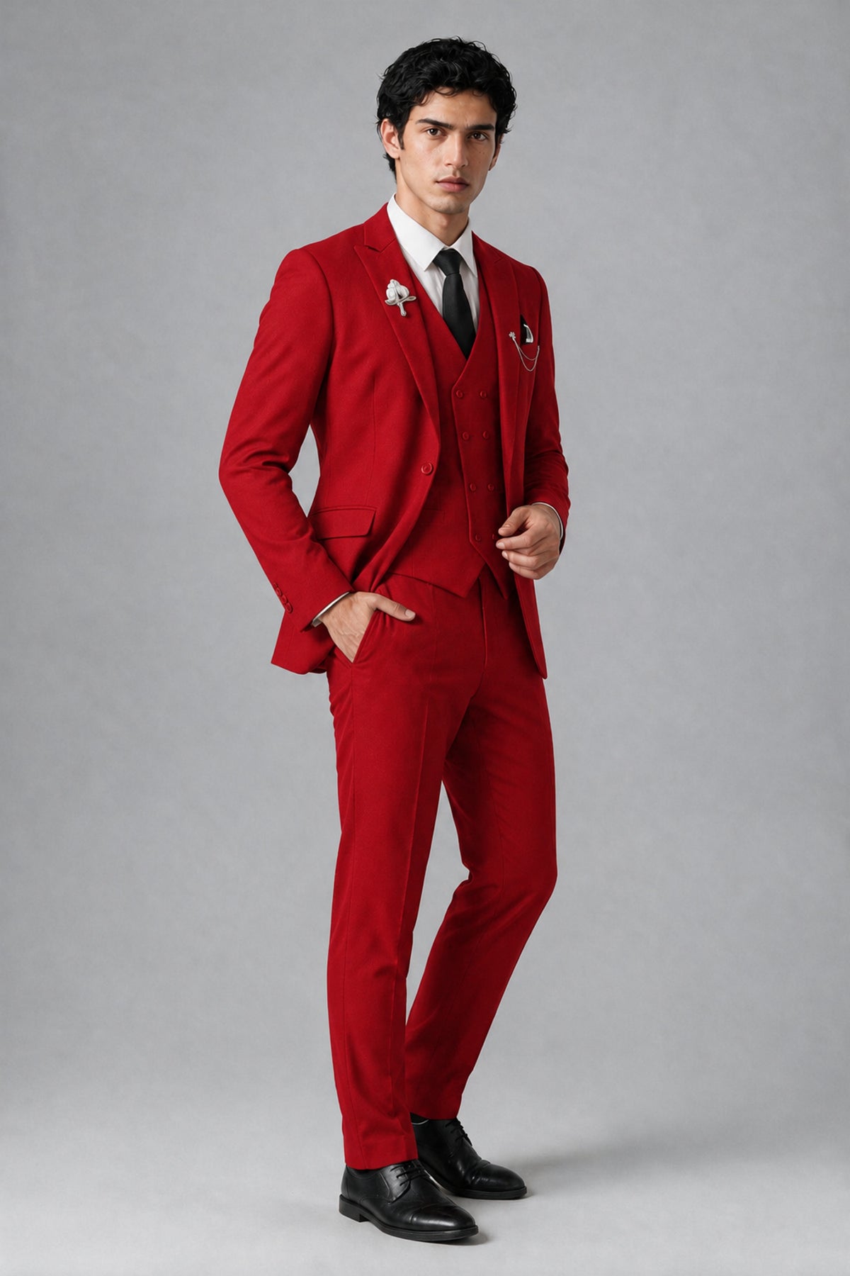 Bolodoo Men's Red 2-Piece Suit – Notch Lapel Jacket & Trousers - Red - Red_3