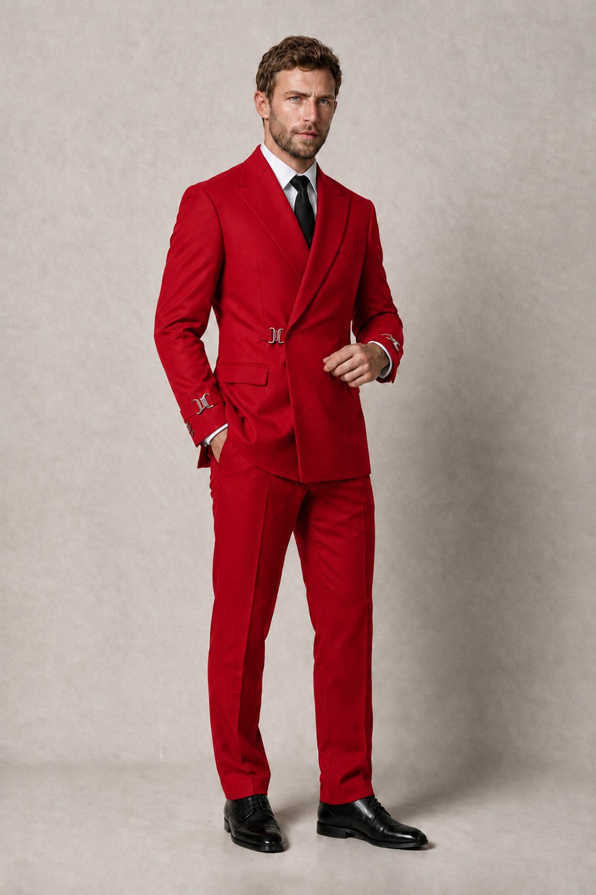 BOLODOO Men's Red Double-Breasted 2-Piece Suit Set – Blazer & Tailored Trousers - Red