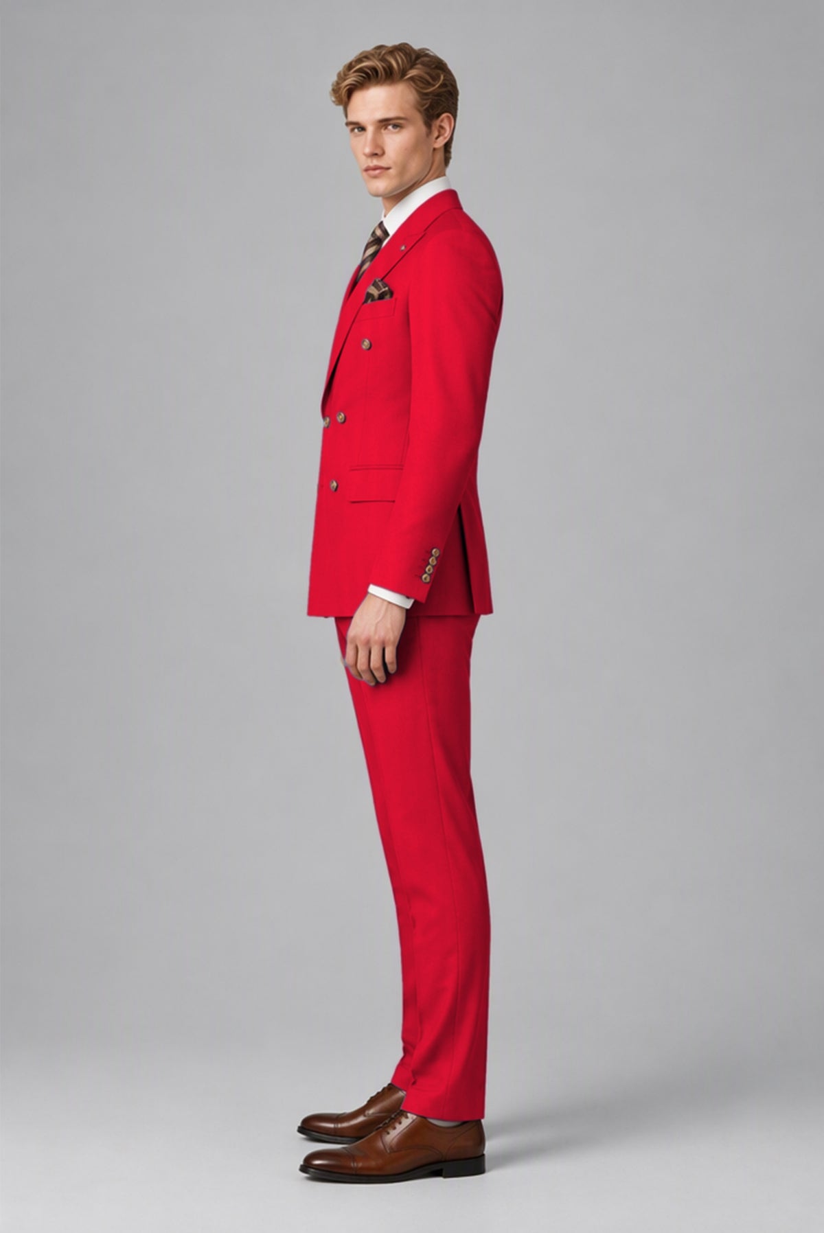 Bolodoo Men's Red Double-Breasted 2-Piece Wedding Suit - Red - Red(3)