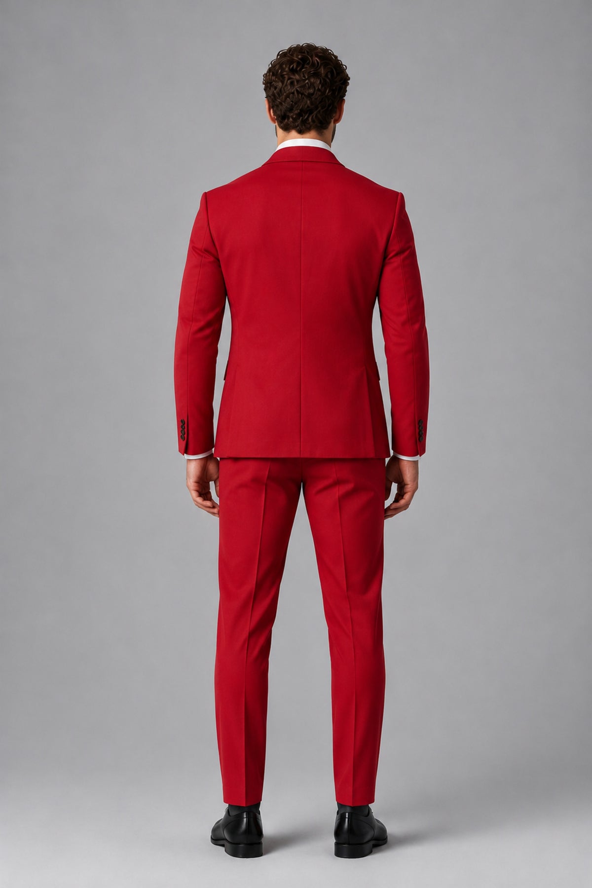 Bolodoo Men's Red Two-Piece Suit with Notch-Lapel Jacket & Trousers - Red - Red_3
