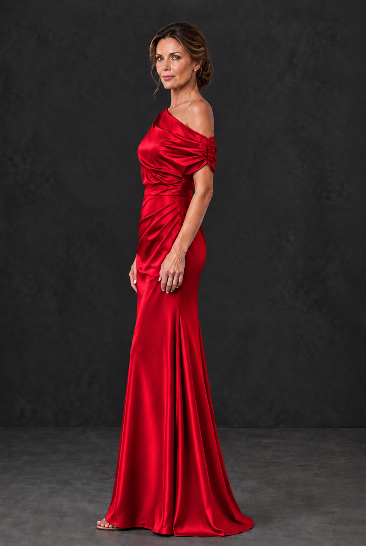 BOLODOO Red Asymmetric Ruched Mother of the Bride Dress - Red - Red_3