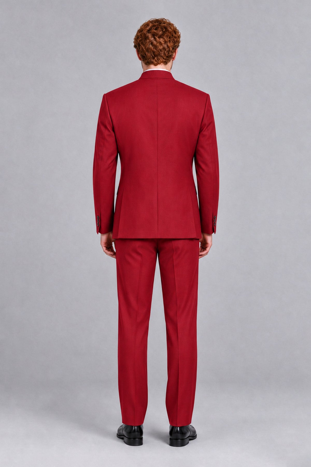 BOLODOO Men's Red Mandarin Collar Two-Piece Suit - Red - Red_3